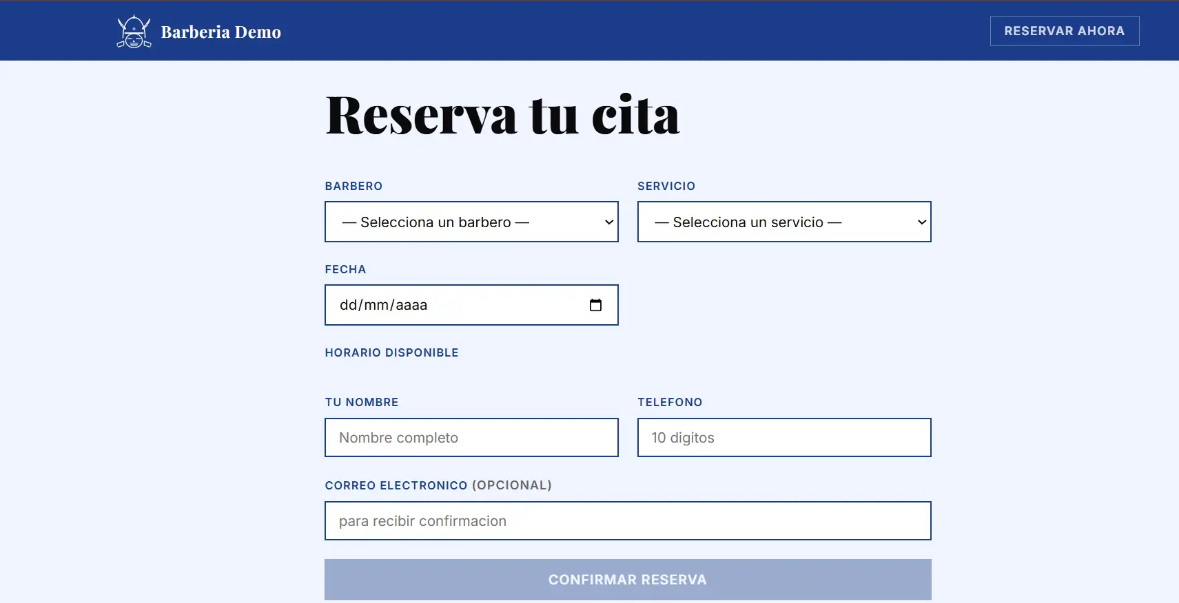 Formulario de reserva de cita